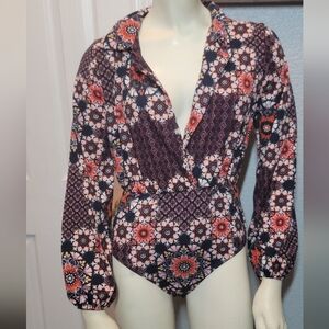 Ups & Downs‎ Blue Floral Bodysuit